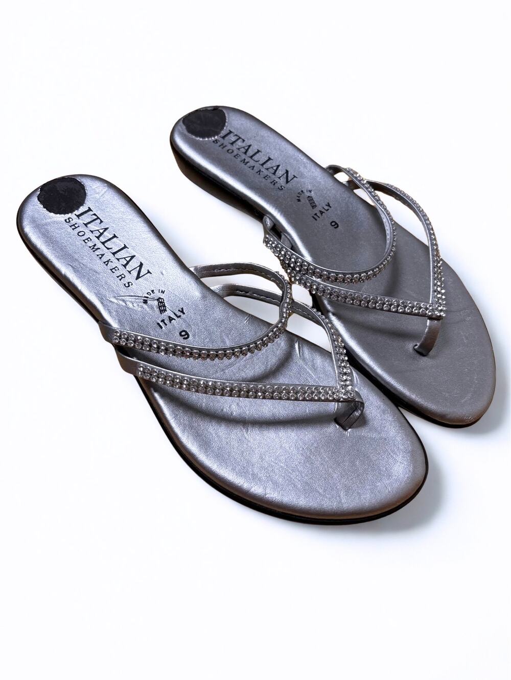 Italian Shoemakers Silver Rhinestone Studded Criss Cross Strap Sandals Size 9